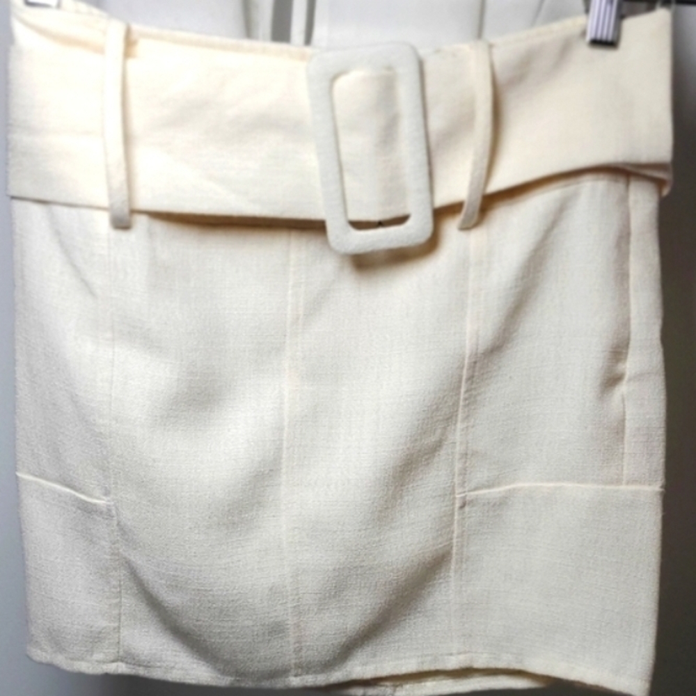 PrettyLittleThing Cream Mini Skirt with Belt